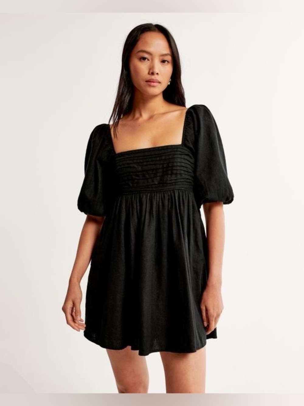 Abercrombie & Fitch Emerson Poplin Puff Sleeve Mini Dress Size XS Tall Black